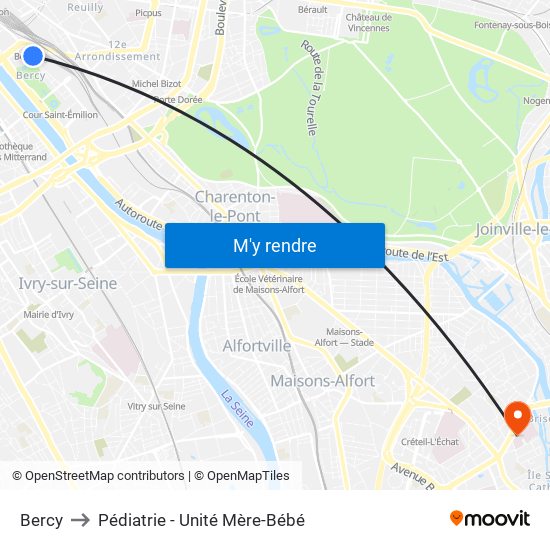 Bercy to Pédiatrie - Unité Mère-Bébé map