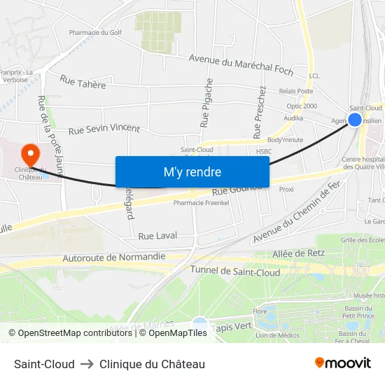 Saint-Cloud to Clinique du Château map