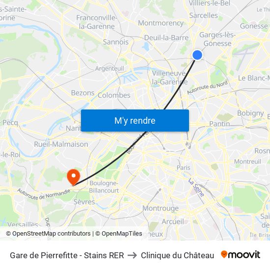 Gare de Pierrefitte - Stains RER to Clinique du Château map