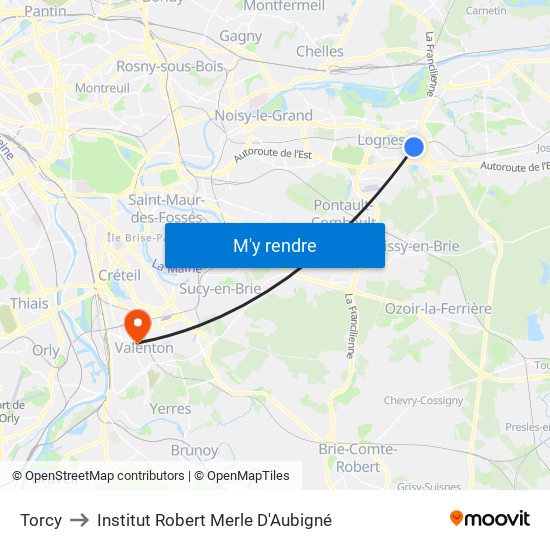 Torcy to Institut Robert Merle D'Aubigné map