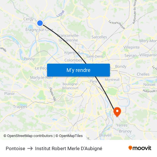 Pontoise to Institut Robert Merle D'Aubigné map