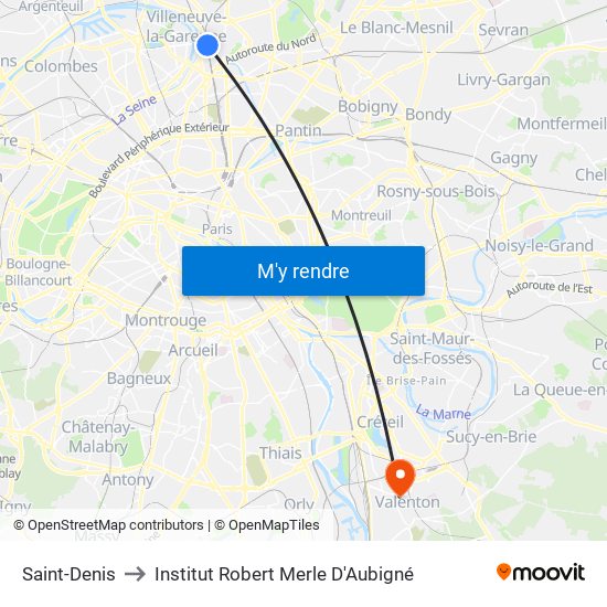 Saint-Denis to Institut Robert Merle D'Aubigné map