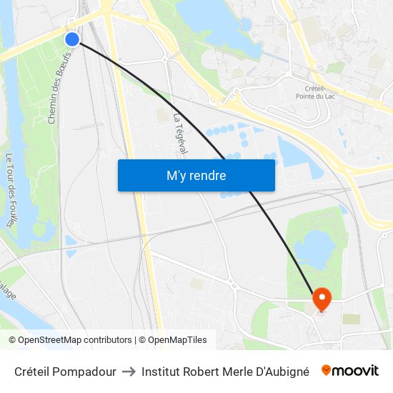 Créteil Pompadour to Institut Robert Merle D'Aubigné map