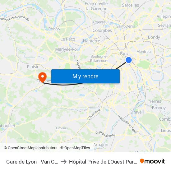 Gare de Lyon - Van Gogh to Hôpital Privé de L'Ouest Parisien map