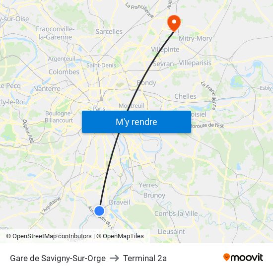 Gare de Savigny-Sur-Orge to Terminal 2a map