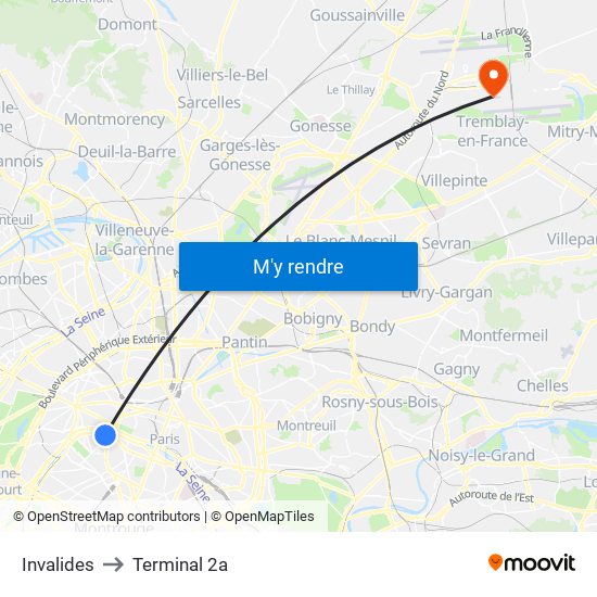 Invalides to Terminal 2a map