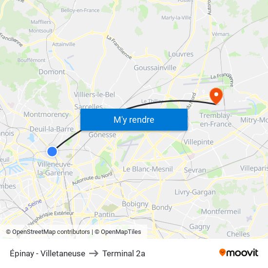 Épinay - Villetaneuse to Terminal 2a map