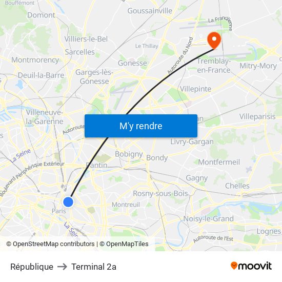 République to Terminal 2a map