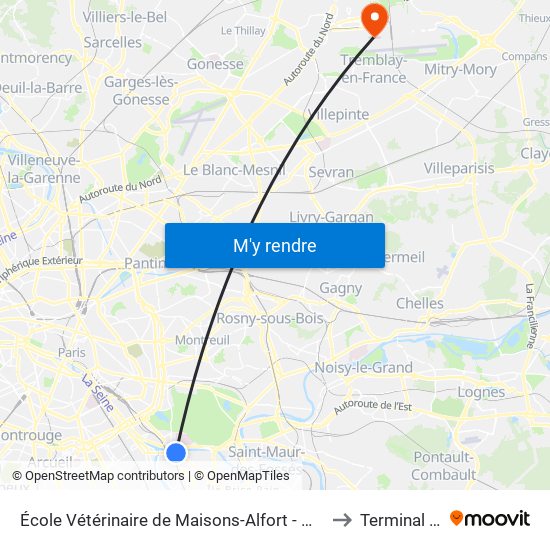 École Vétérinaire de Maisons-Alfort - Métro to Terminal 2a map