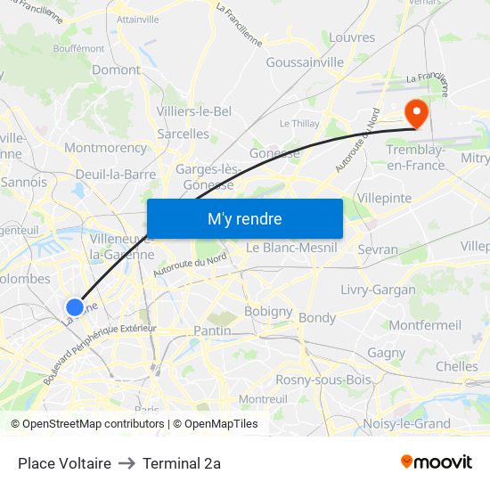 Place Voltaire to Terminal 2a map