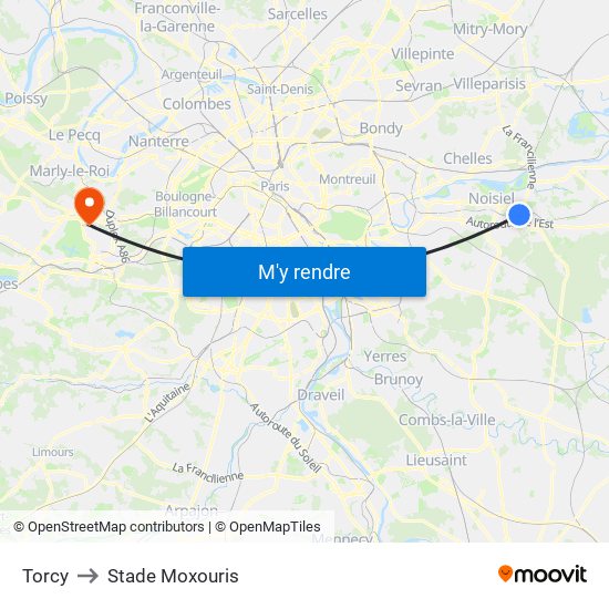 Torcy to Stade Moxouris map