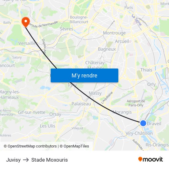 Juvisy to Stade Moxouris map