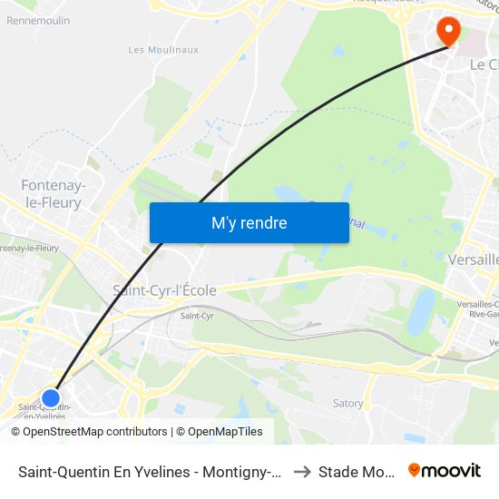 Saint-Quentin En Yvelines - Montigny-Le-Bretonneux to Stade Moxouris map