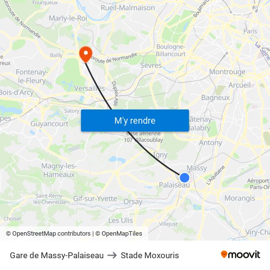 Gare de Massy-Palaiseau to Stade Moxouris map