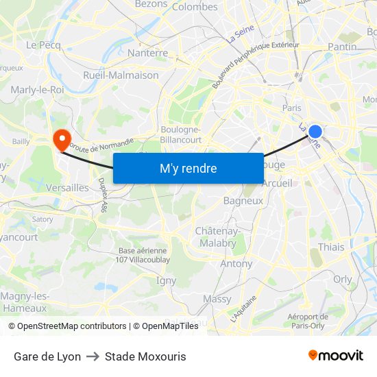 Gare de Lyon to Stade Moxouris map