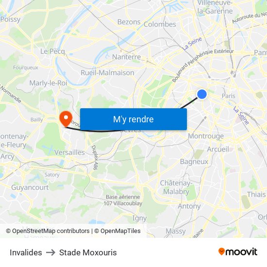 Invalides to Stade Moxouris map