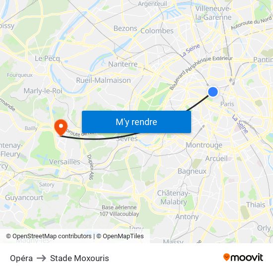 Opéra to Stade Moxouris map