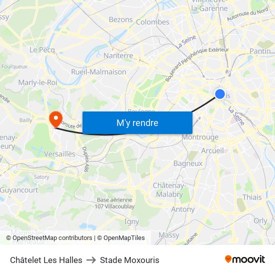 Châtelet Les Halles to Stade Moxouris map