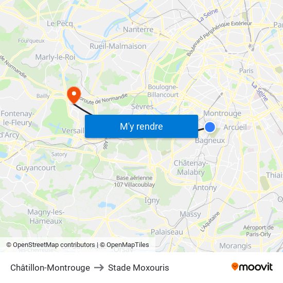 Châtillon-Montrouge to Stade Moxouris map