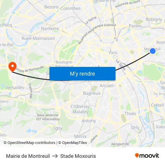 Mairie de Montreuil to Stade Moxouris map