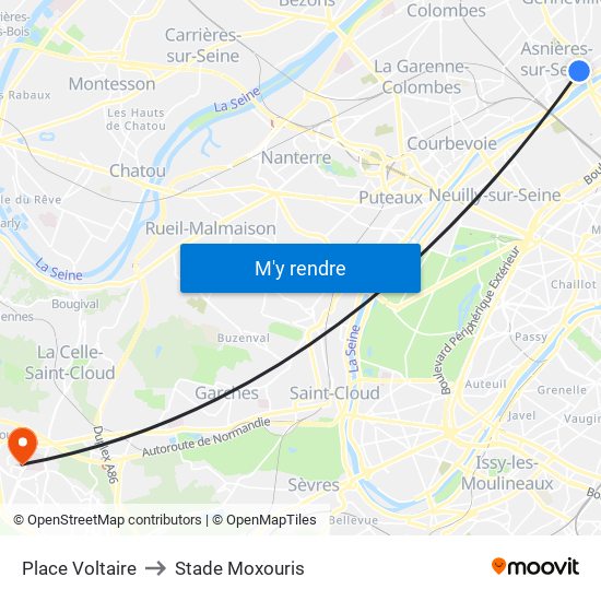 Place Voltaire to Stade Moxouris map