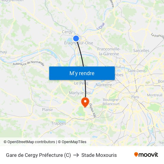 Gare de Cergy Préfecture (C) to Stade Moxouris map