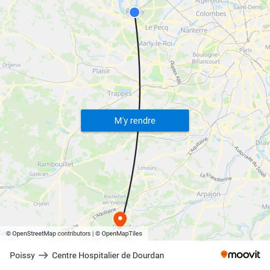 Poissy to Centre Hospitalier de Dourdan map