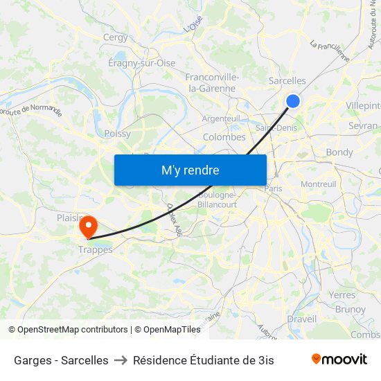 Garges - Sarcelles to Résidence Étudiante de 3is map