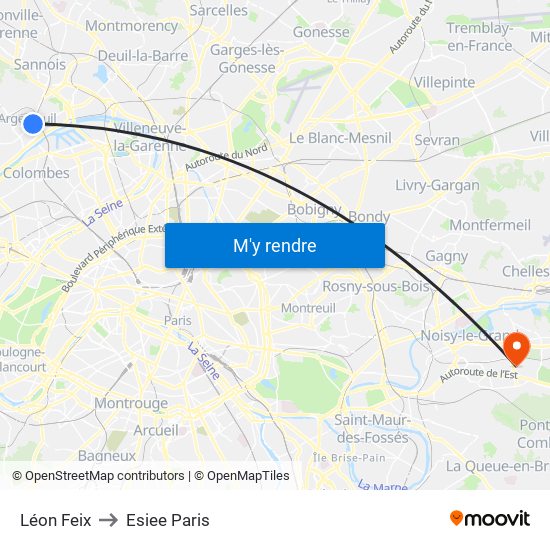 Léon Feix to Esiee Paris map
