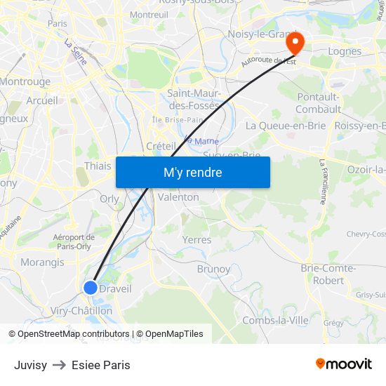Juvisy to Esiee Paris map