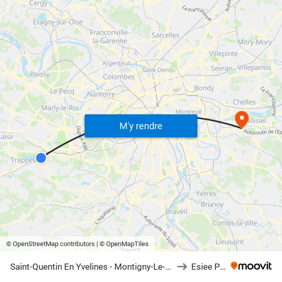 Saint-Quentin En Yvelines - Montigny-Le-Bretonneux to Esiee Paris map