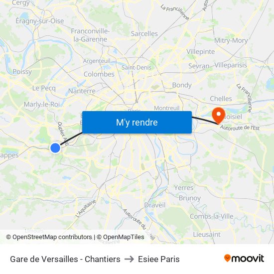 Gare de Versailles - Chantiers to Esiee Paris map