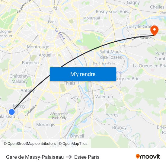 Gare de Massy-Palaiseau to Esiee Paris map