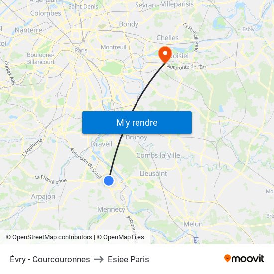 Évry - Courcouronnes to Esiee Paris map
