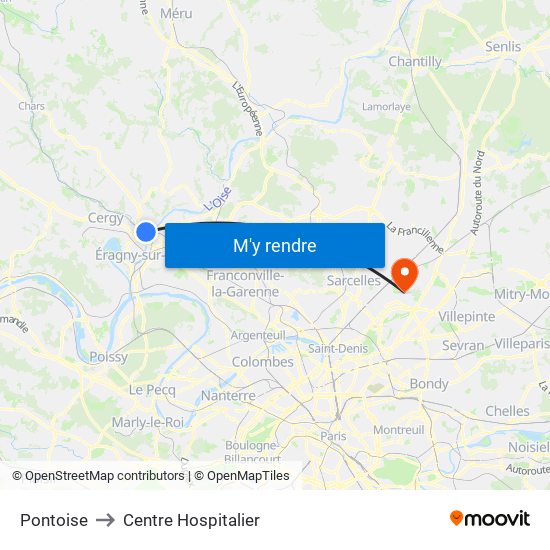 Pontoise to Centre Hospitalier map