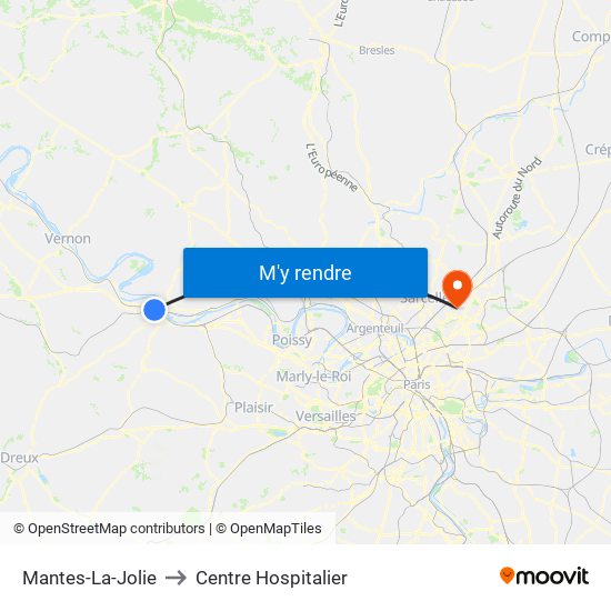 Mantes-La-Jolie to Centre Hospitalier map