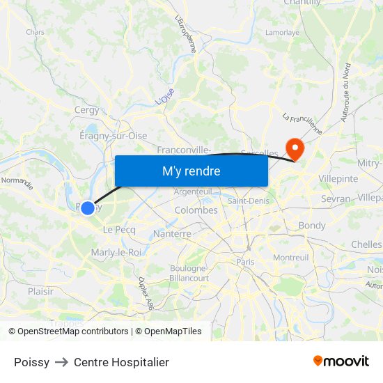 Poissy to Centre Hospitalier map