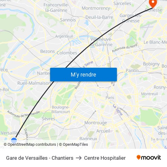 Gare de Versailles - Chantiers to Centre Hospitalier map