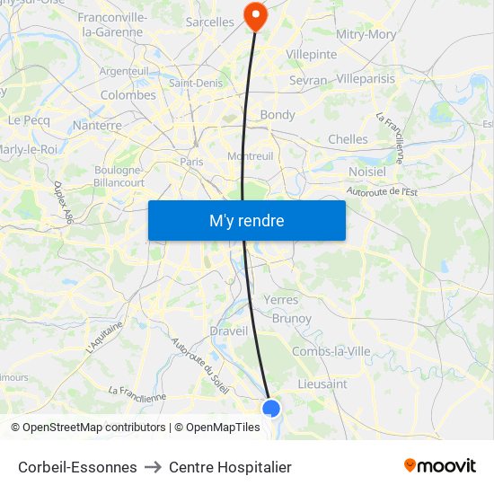 Corbeil-Essonnes to Centre Hospitalier map