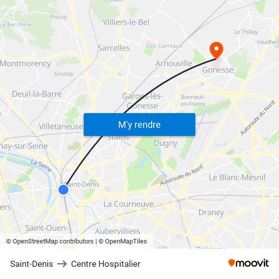 Saint-Denis to Centre Hospitalier map
