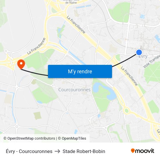 Évry - Courcouronnes to Stade Robert-Bobin map