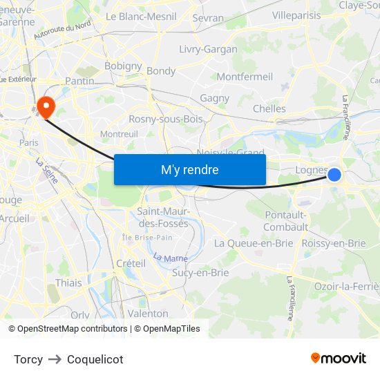 Torcy to Coquelicot map