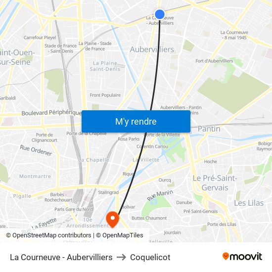 La Courneuve - Aubervilliers to Coquelicot map