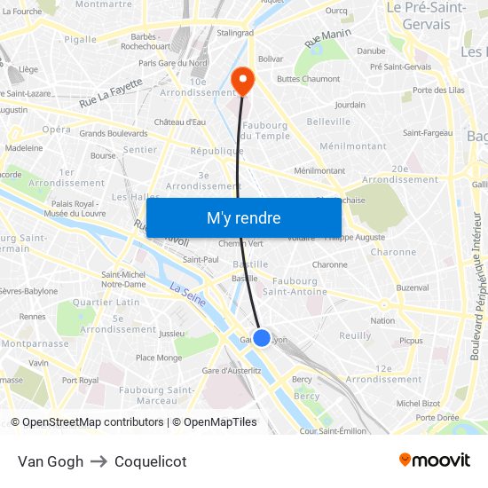Gare de Lyon - Van Gogh to Coquelicot map