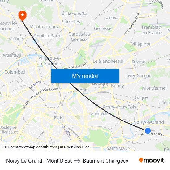 Noisy-Le-Grand - Mont D'Est to Bâtiment Changeux map