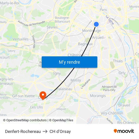 Denfert-Rochereau to CH d'Orsay map