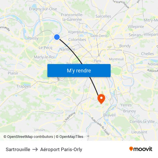 Sartrouville to Aéroport Paris-Orly map