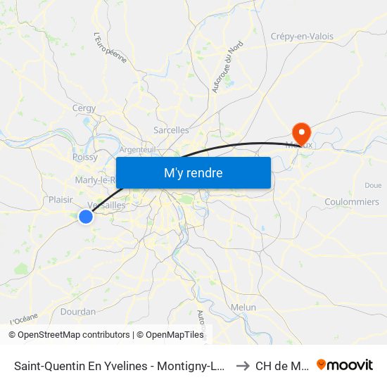 Saint-Quentin En Yvelines - Montigny-Le-Bretonneux to CH de Meaux map