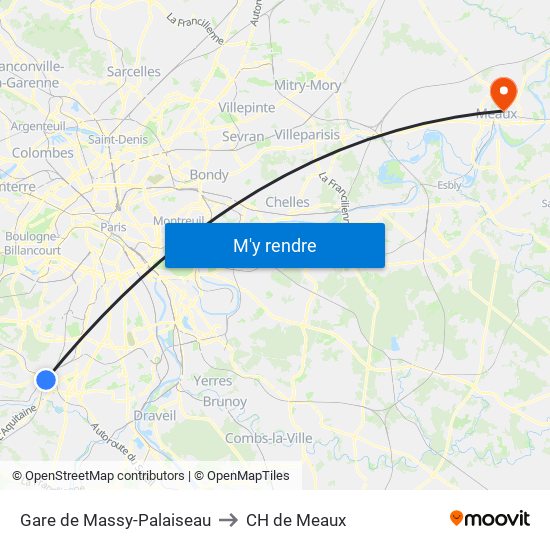 Gare de Massy-Palaiseau to CH de Meaux map
