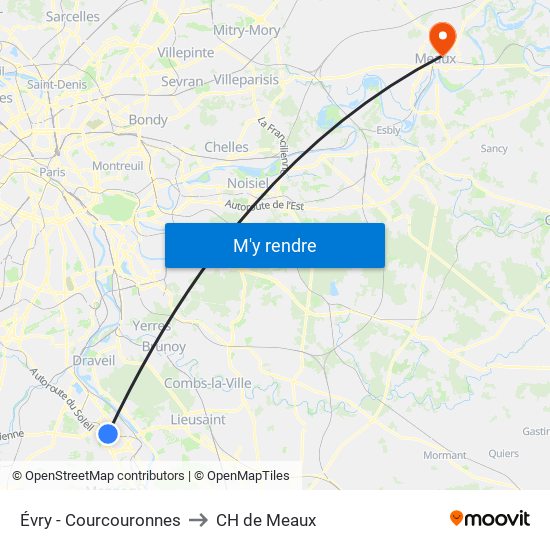 Évry - Courcouronnes to CH de Meaux map